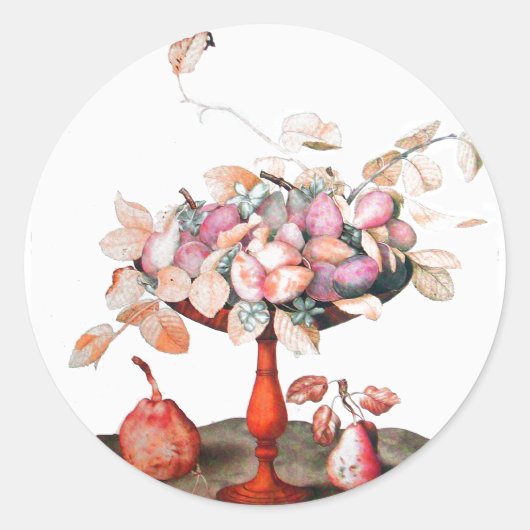 Sticker Rond FRUITS/JASMINES DE SAISON, FLEURS, PRUNES Rose Bla (Devant)