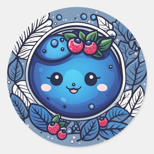 Sticker Rond Fruits mignons Blueberry délice (Devant)