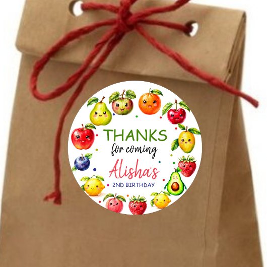 Sticker Rond Fruits mignons Fille Anniversaire