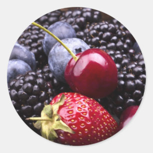 Sticker Rond Fruits savoureux d'été sur un Tableau en bois