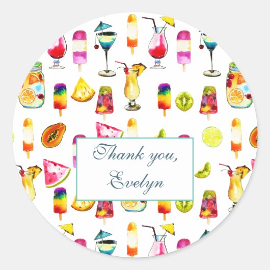 Sticker Rond Fruits tropicaux, Jus, Cocktail Pool Party (Devant)