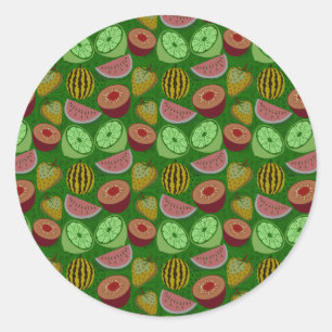 Sticker Rond Fruits tropicaux motifs et vert arrière - plan