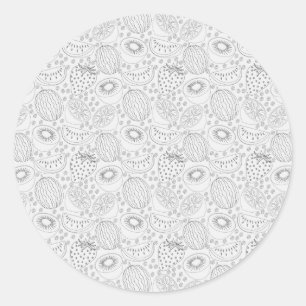 Sticker Rond Fruits tropicaux sans couture motif noir et blanc