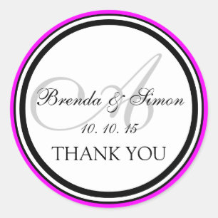 Sticker Rond Fuchsia Black Monogramme Un Merci Mariage