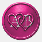 Sticker Rond Fuchsia Deux Cœurs Entrelacés Monogramme Mariage (Devant)