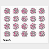 Sticker Rond Fuchsia en blanc et rose (Feuille)