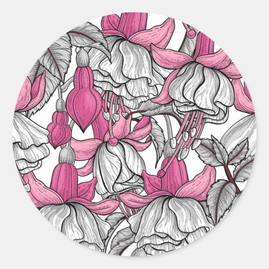 Sticker Rond Fuchsia en blanc et rose (Devant)