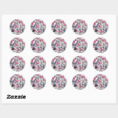 Sticker Rond Fuchsia et colibris blancs (Feuille)