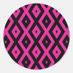 Sticker Rond Fuchsia et motif de diamants noirs
