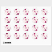 Sticker Rond fuchsia & fleurs blanches merci (Feuille)