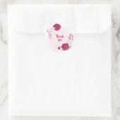 Sticker Rond fuchsia & fleurs blanches merci (Sac)