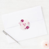 Sticker Rond fuchsia & fleurs blanches merci (Enveloppe)