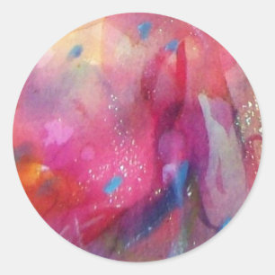 STICKER ROND FUCHSIA ROSE BLEU ABSTRAIT