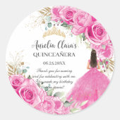 Sticker Rond Fuchsia Rose Fleur Princesse Or Quinceañera XV (Devant)