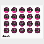Sticker Rond FUCHSIA ROSE PURPLE DAMASK MONOGRAMME, violet (Feuille)