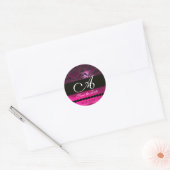 Sticker Rond FUCHSIA ROSE PURPLE DAMASK MONOGRAMME, violet (Enveloppe)