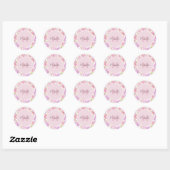 Sticker Rond Fuchsia Rose Vert Fleurs Monogramme Aquarelle (Feuille)