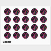 STICKER ROND FUCHSIE ROSE NOIR DÉCO MONOGRAM ABSTRAIT (Feuille)