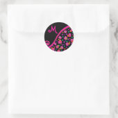 STICKER ROND FUCHSIE ROSE NOIR DÉCO MONOGRAM ABSTRAIT (Sac)