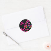 STICKER ROND FUCHSIE ROSE NOIR DÉCO MONOGRAM ABSTRAIT (Enveloppe)