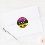 STICKER ROND FUCHSIE ROSE PURPLE OR NOIR DOMMASQUE MONOGRAM (Enveloppe)