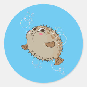 Sticker Rond Fugu Sea Life dessin animé