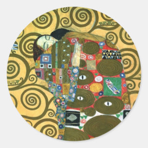 Sticker Rond Fulfillment aka The Embrace par Gustav Klimt