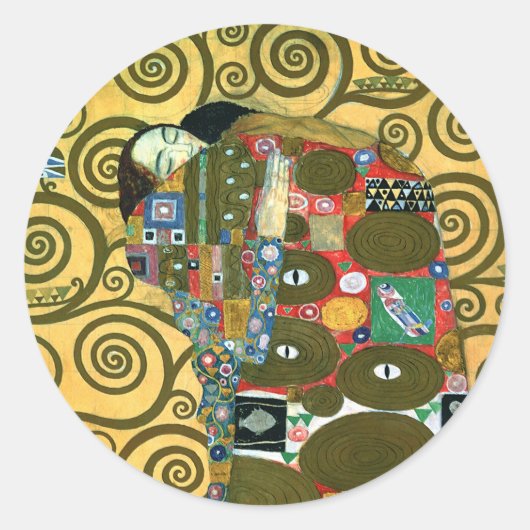 Sticker Rond Fulfillment aka The Embrace par Gustav Klimt (Devant)