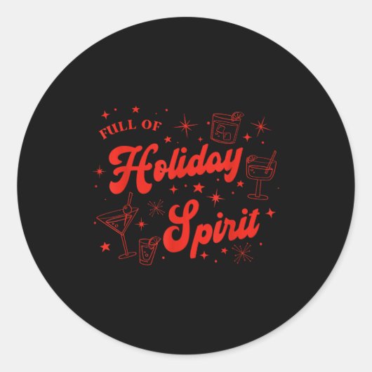 Sticker Rond Full Of Holiday Srit Christmas Drinking Retro Tail (Devant)