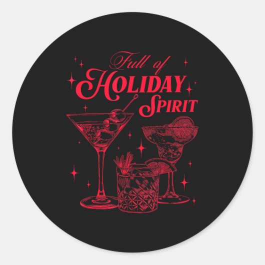 Sticker Rond Full Of Holiday Srit Christmas Drinking Retro Tail (Devant)