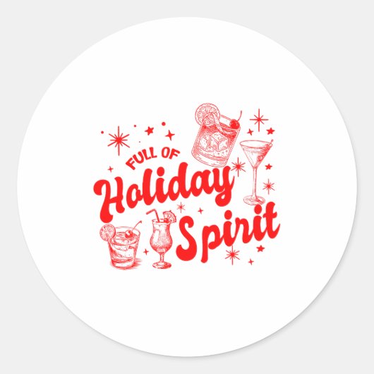 Sticker Rond Full Of Holiday Srit Christmas Drinking Retro Tail (Devant)