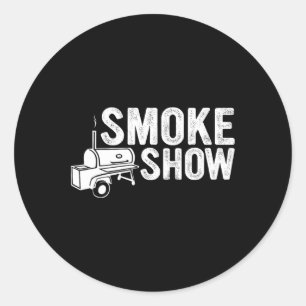 Sticker Rond Fumée Montrer Funny Barbecue Grillade Viande Grill