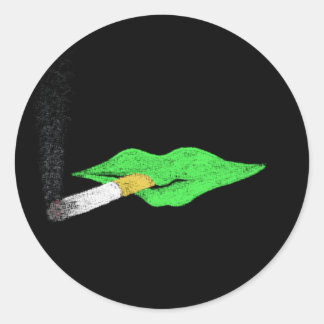 Sticker Rond Fumer aux lèvres vertes