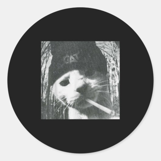 Sticker Rond Fumer Chat Beanie Mème Grunge Aesthétique Drôle T (Devant)
