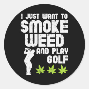 Sticker Rond Fumer De L'herbe Jouer Au Golf Golfisme Thc Golfeu