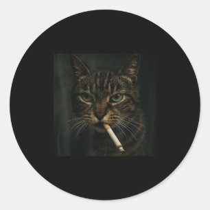 Sticker Rond Fumer drôle Chat, Cigarette Kitty Gen Z Mème, Chat
