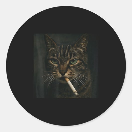 Sticker Rond Fumer drôle Chat, Cigarette Kitty Gen Z Mème, Chat (Devant)