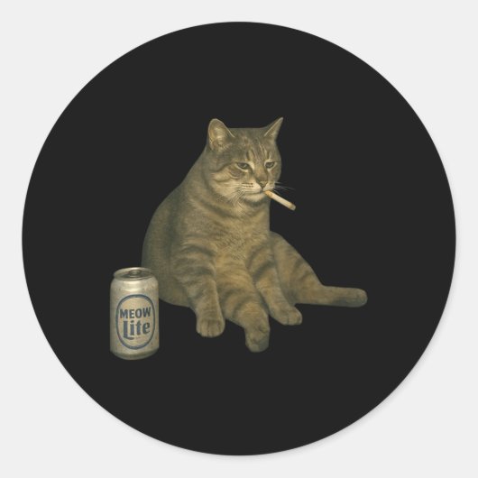 Sticker Rond Fumer drôle Mème Chat Cigarette Kitten Boire B (Devant)