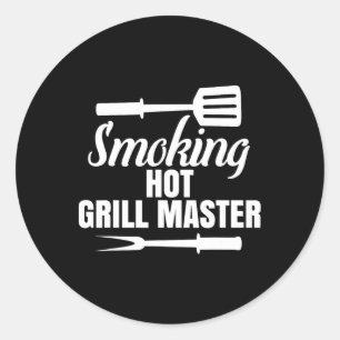 Sticker Rond Fumer Grill Chaud Master Barbecue King Queen Of Th