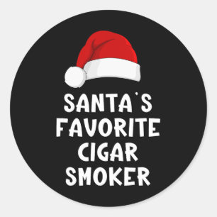 Sticker Rond Fumeur de cigare préféré du Père Noël de Noël Ciga