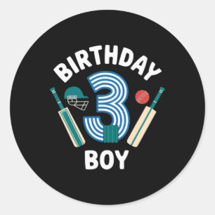 Sticker Rond Fun 3e Anniversaire Cricket Garçons Enfants 3 Ans