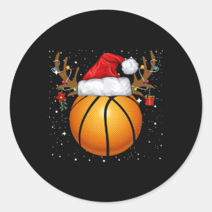 Sticker Rond Fun Basketball Reindeer Santa Hat Noël