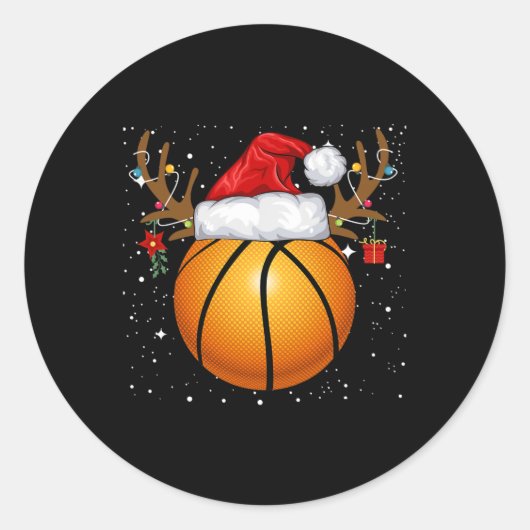 Sticker Rond Fun Basketball Reindeer Santa Hat Noël (Devant)