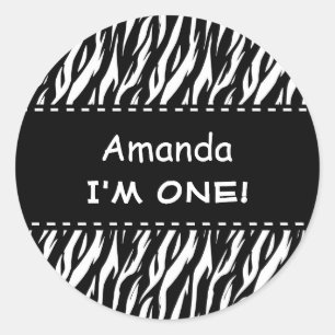 Sticker Rond Fun Black White Zebra Personnalisé Premier anniver