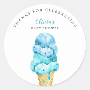 Sticker Rond Fun Blue Ice Cream Baby shower Favoriser