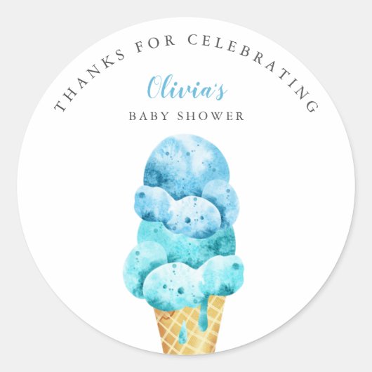 Sticker Rond Fun Blue Ice Cream Baby shower Favoriser (Devant)