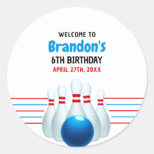 Sticker Rond Fun Blue & Red Bowling Kids 6e anniversaire