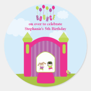 Sticker Rond Fun bounce maison filles collants fête d'anniversa