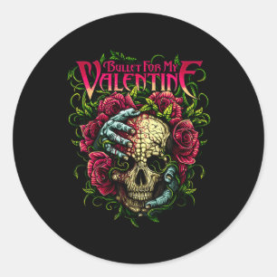 Sticker Rond Fun Bullet My Valentine Skull Roses Et Red Blood