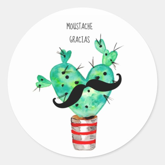 Sticker Rond Fun Cactus Merci Mustache (Devant)